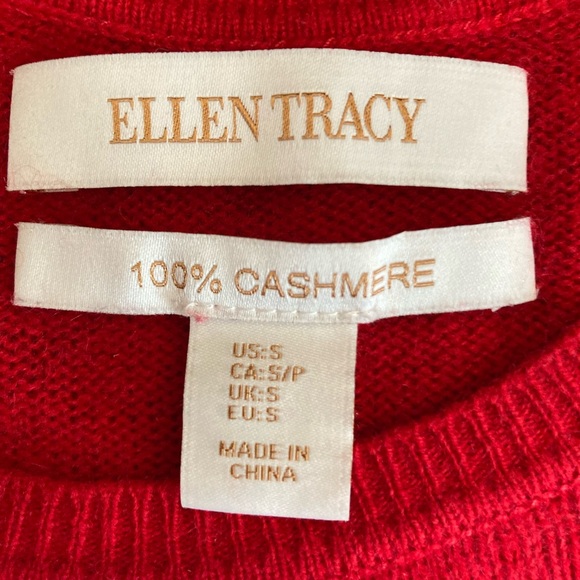 100% Cashmere Sweater By Ellen Tracy Vibrant Red Size Small Lightweight Soft - Picture 4 of 5